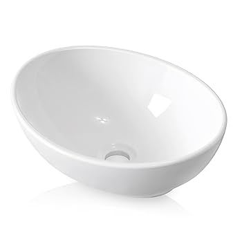 Sanon　0724 KES Bathroom Vessel Sink, Bowl Sink White Vessel Sink Oval